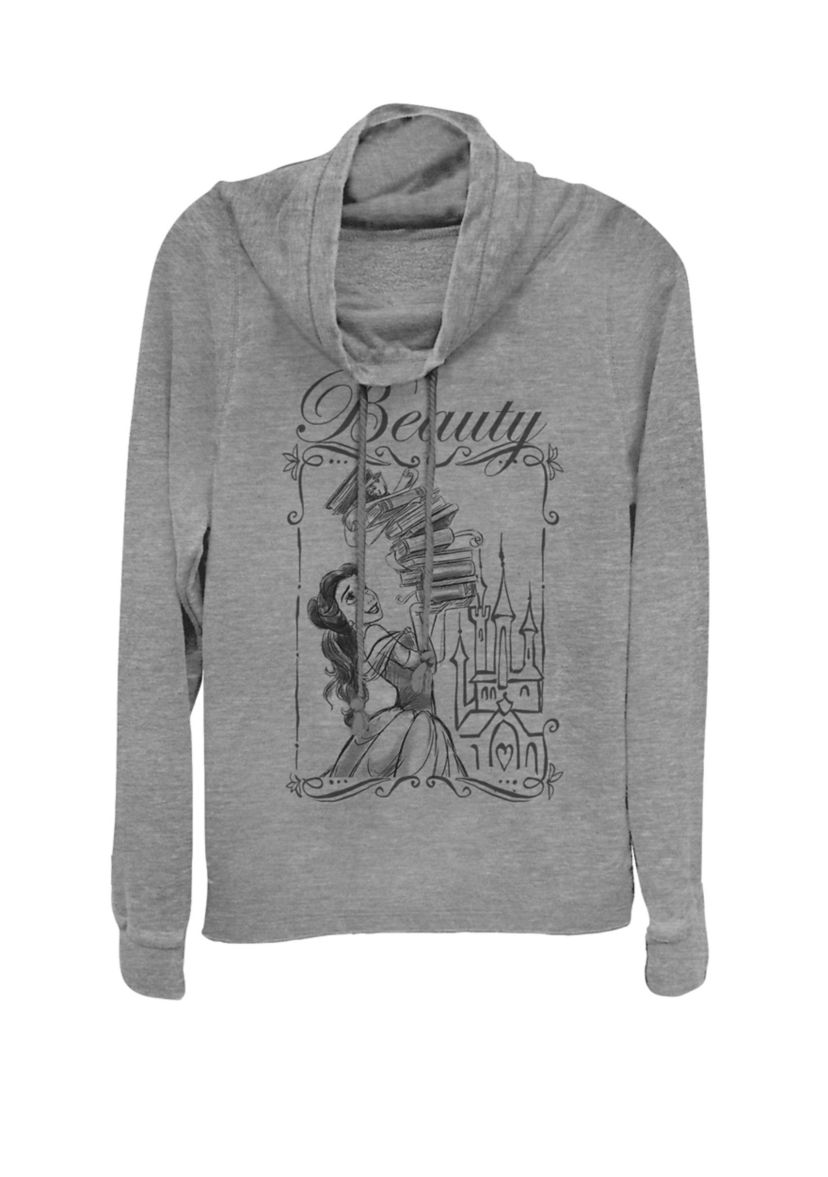 Beauty And The Beast Belle Book Stack Cowl Neck Graphic Pullover