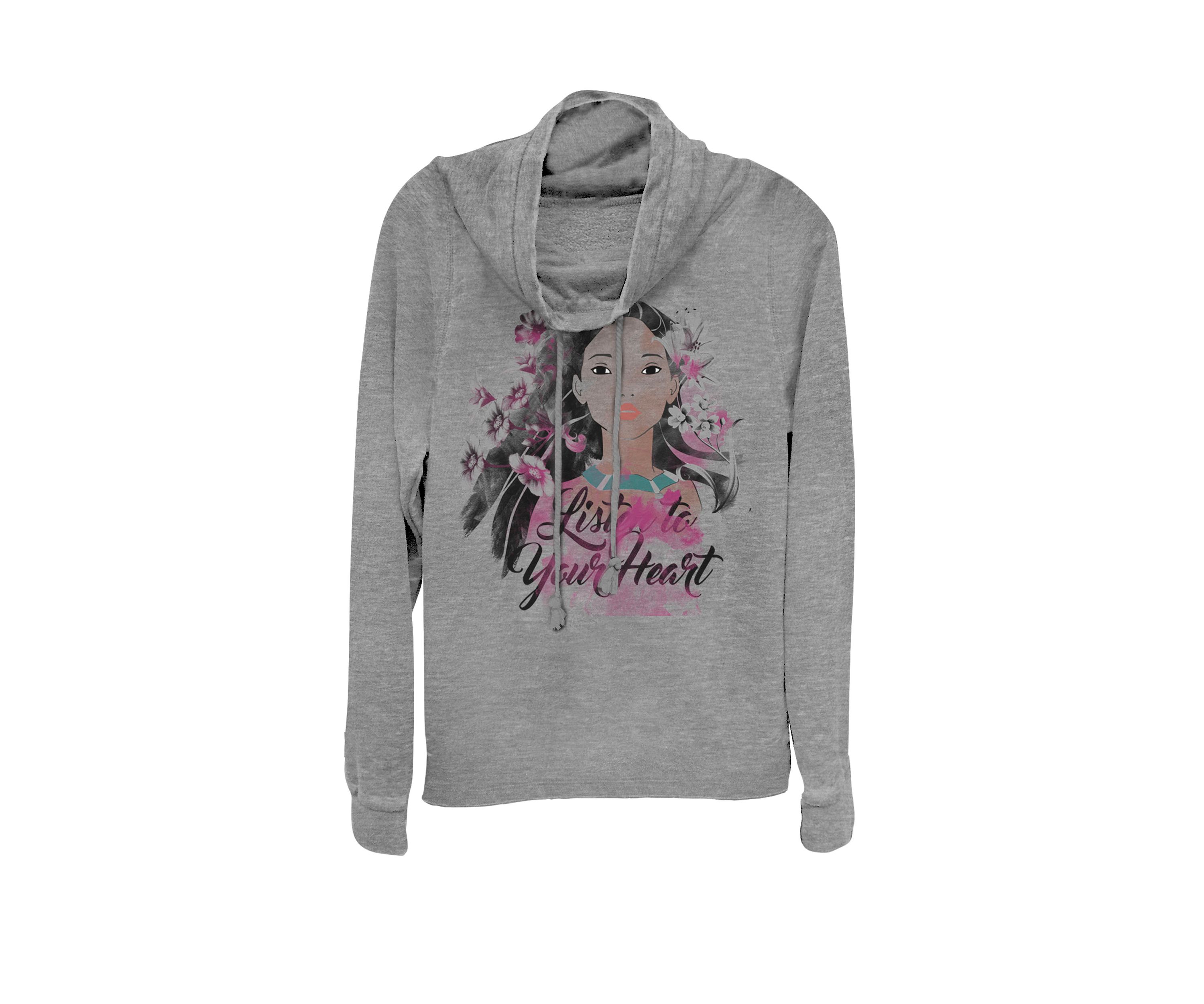 Pocahontas Floral Watercolors Cowl Neck Graphic Pullover