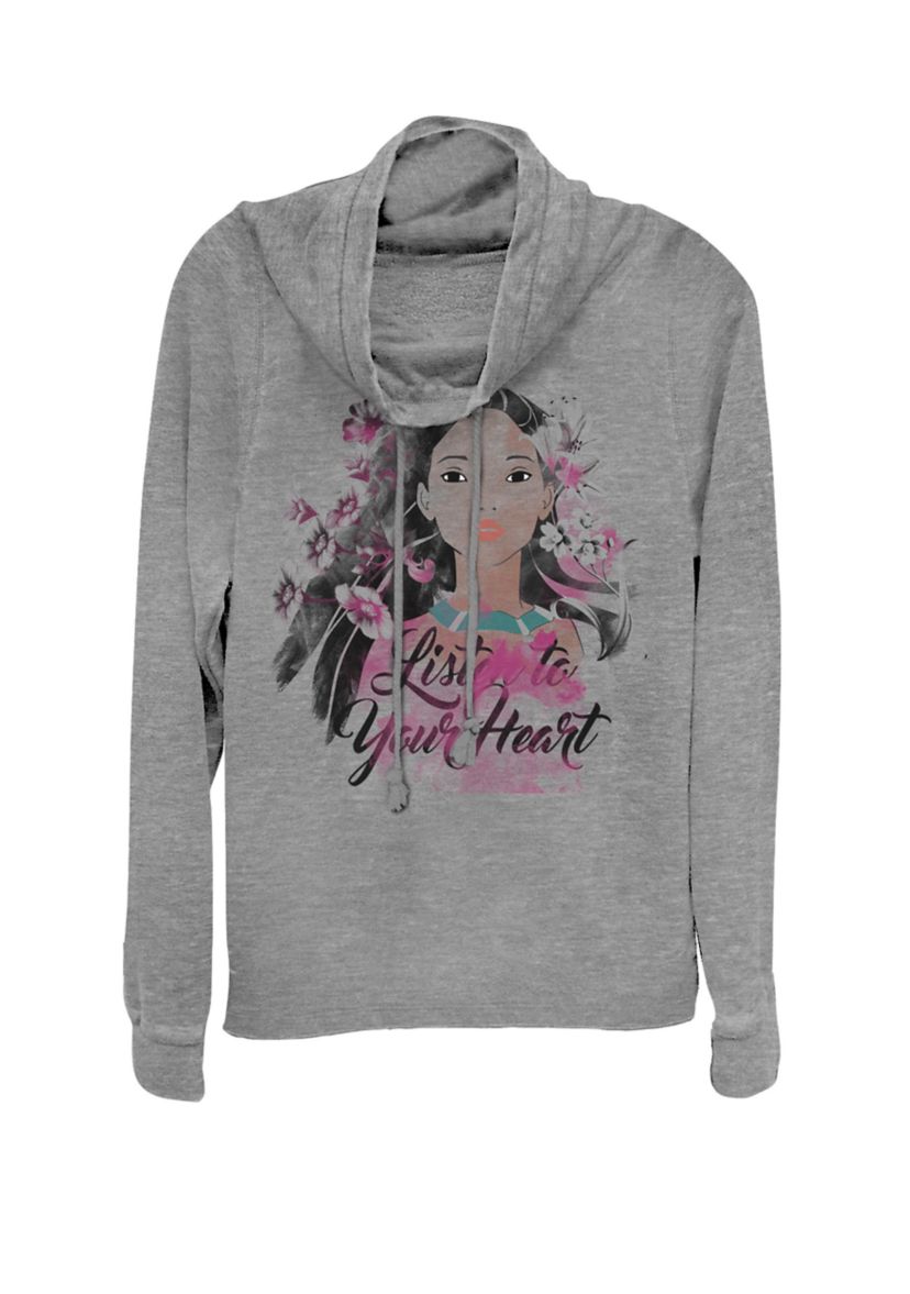 Pocahontas Floral Watercolors Cowl Neck Graphic Pullover