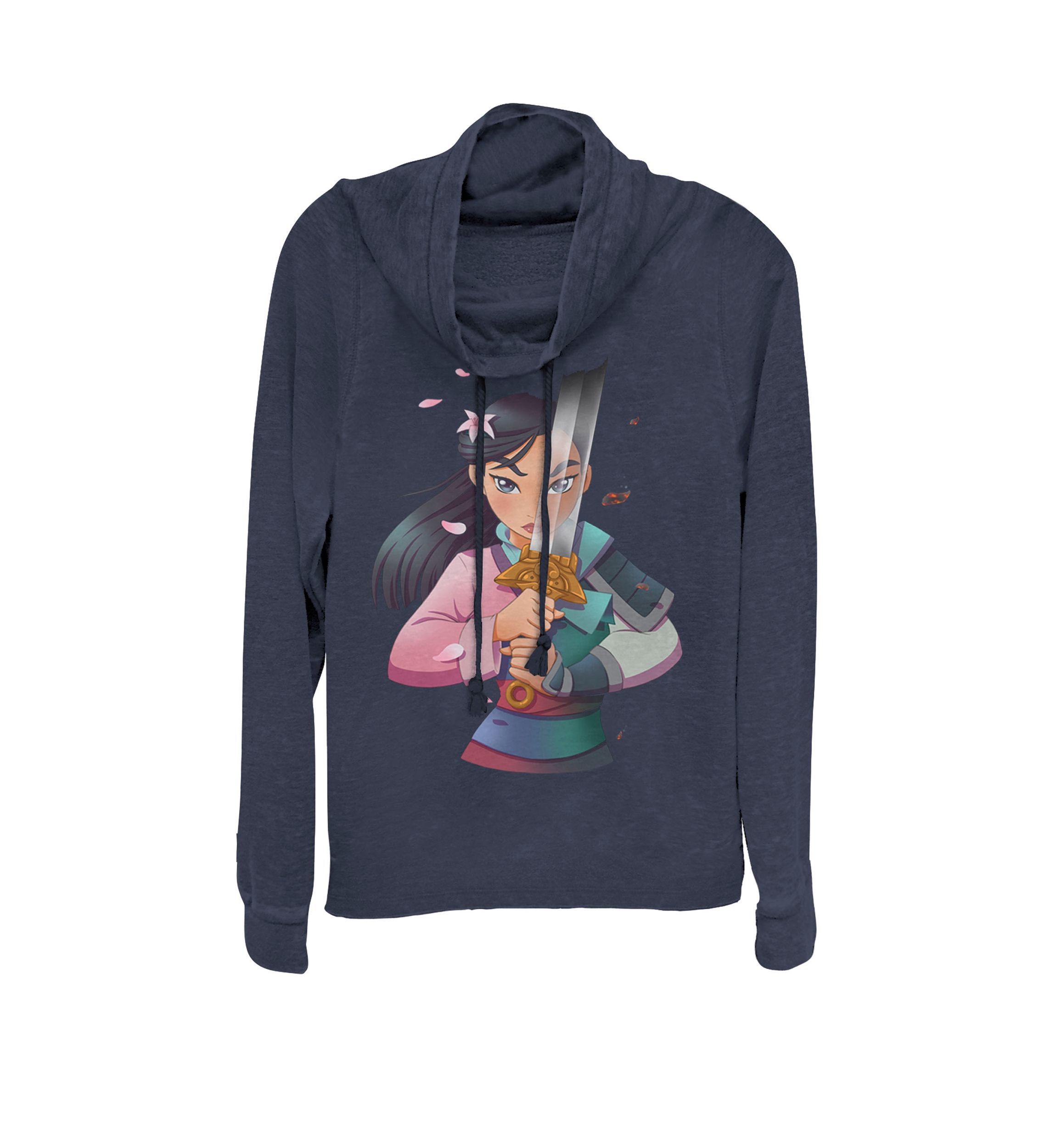 Mulan Anime Half Girl Half Warrior Cowl Neck Graphic Pullover