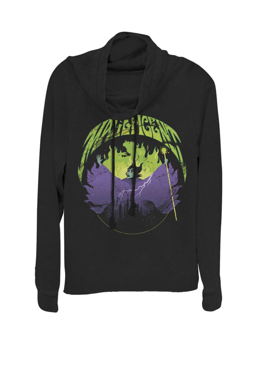 Sleeping Beauty Silhouette Maleficent Rock Theme Cowl Neck Graphic Pullover
