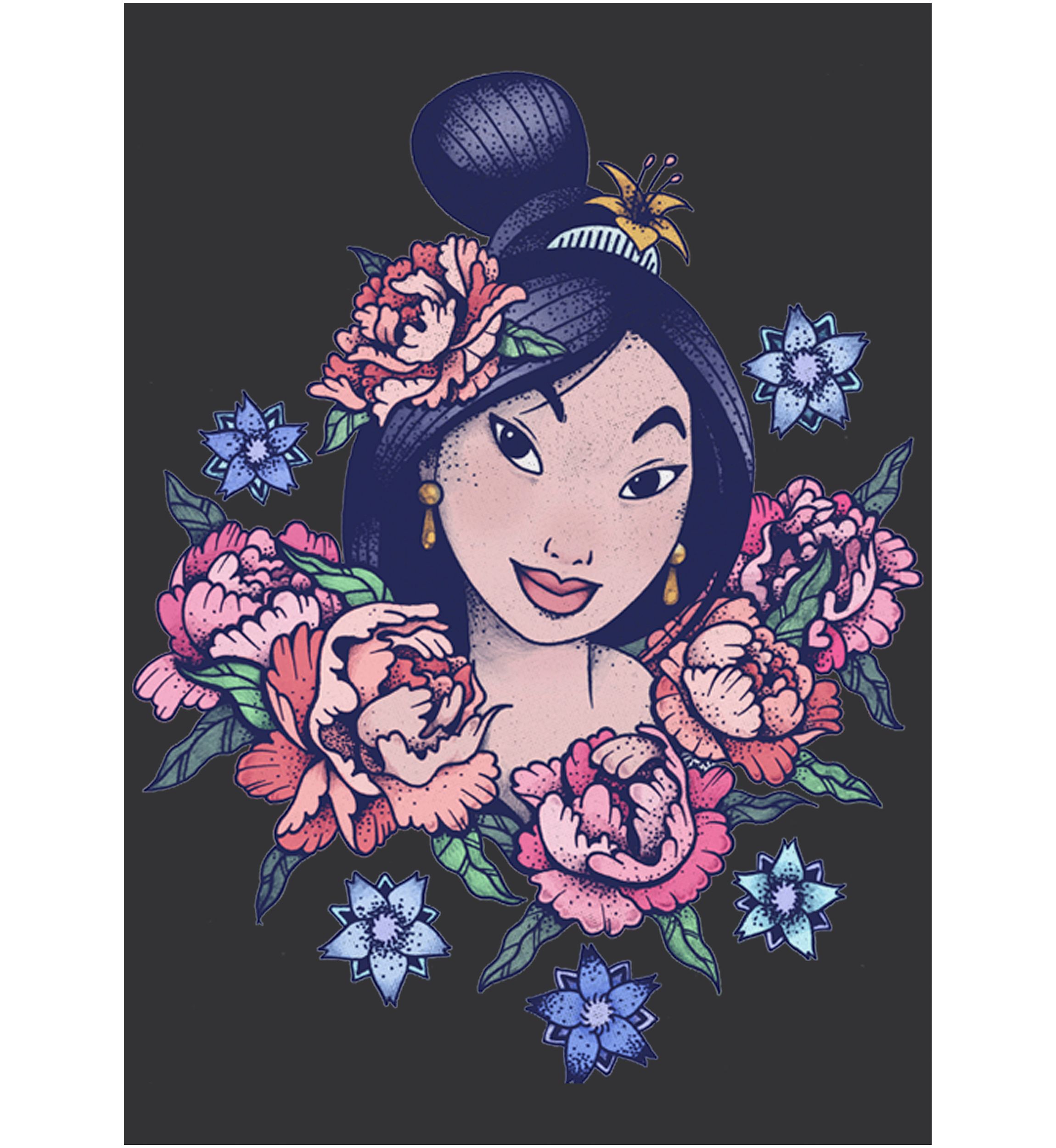 Juniors Floral Mulan Graphic Tank
