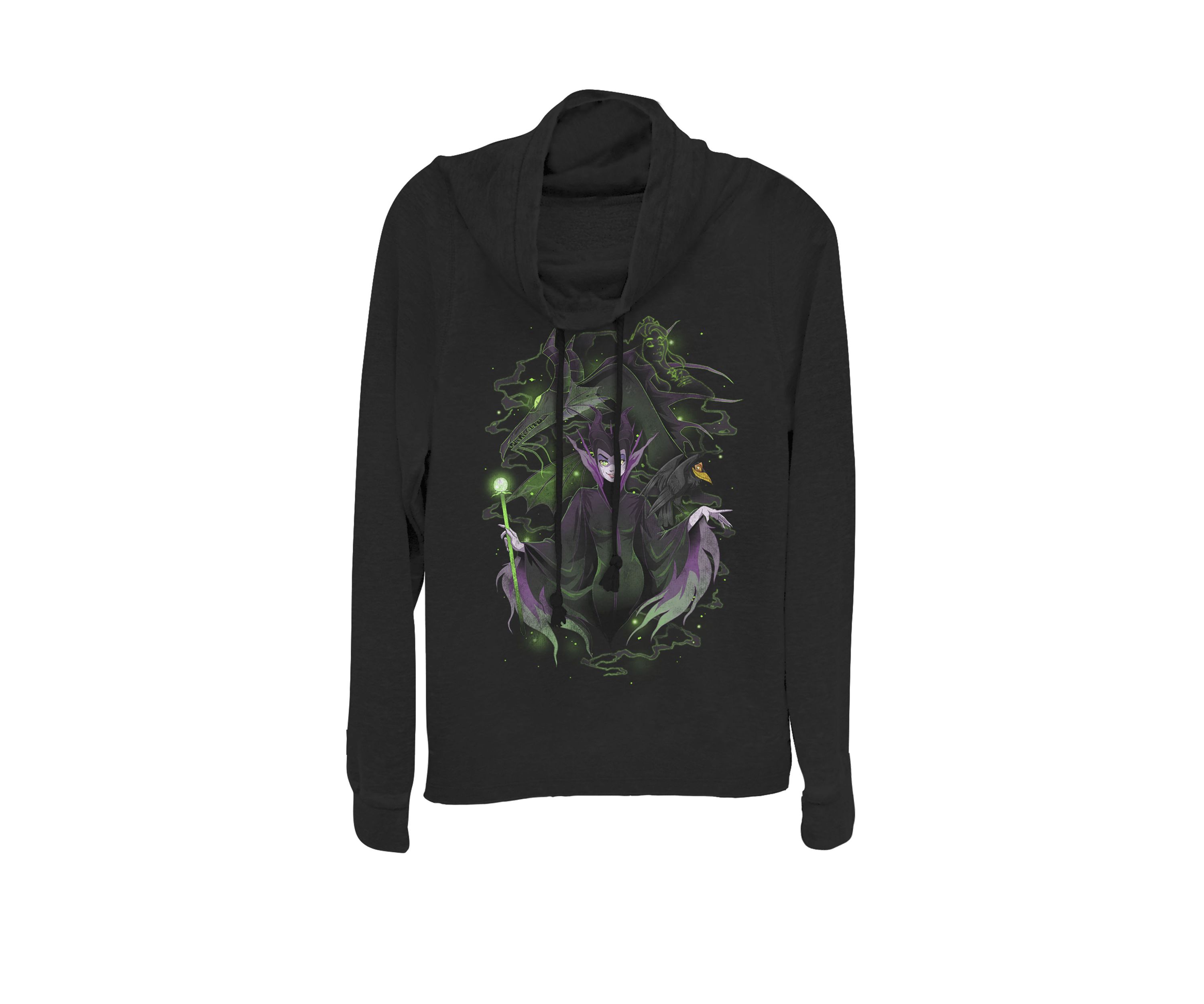 Sleeping Beauty Maleficent Manga Art Cowl Neck Graphic Pullover