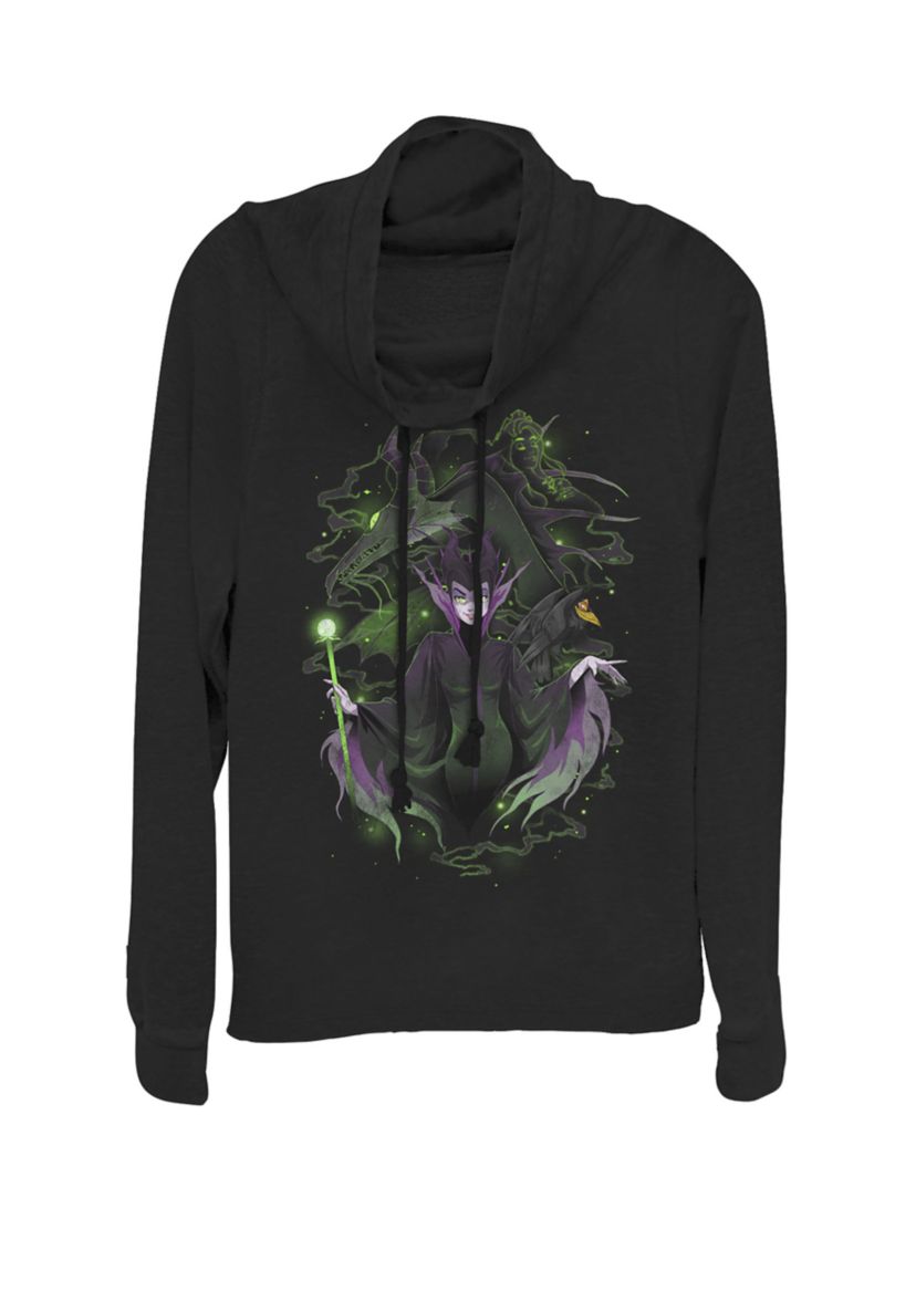 Sleeping Beauty Maleficent Manga Art Cowl Neck Graphic Pullover