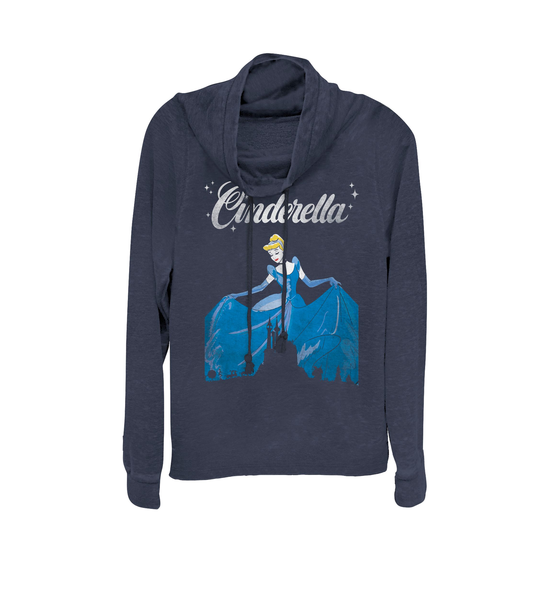 Cinderella Vintage Castle Silhouette Cowl Neck Graphic Pullover