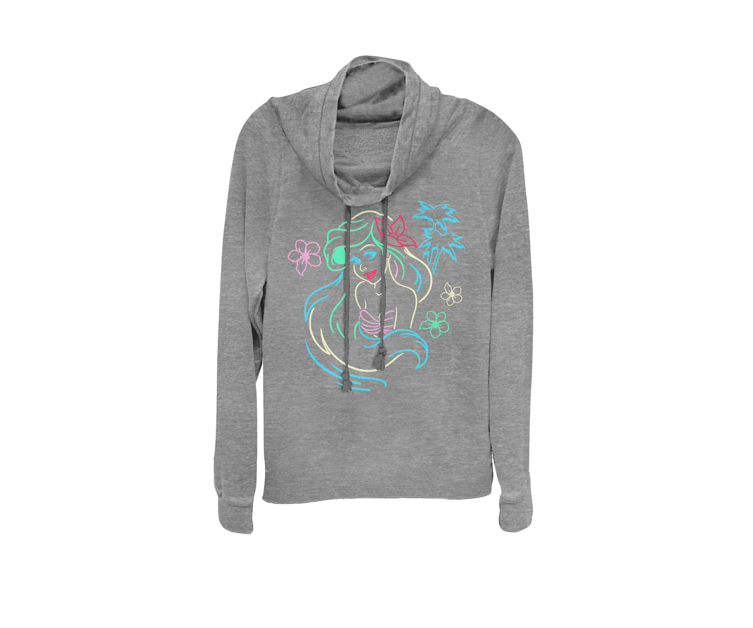 Little Mermaid Ariel Neon Lights Cowl Neck Graphic Pullover
