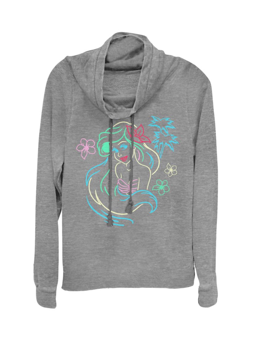 Little Mermaid Ariel Neon Lights Cowl Neck Graphic Pullover