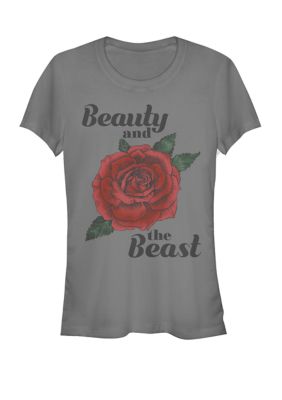 Disney Women's Beauty & The Beast Red Rose Short Sleeve Graphic T-Shirt, Grey, Small