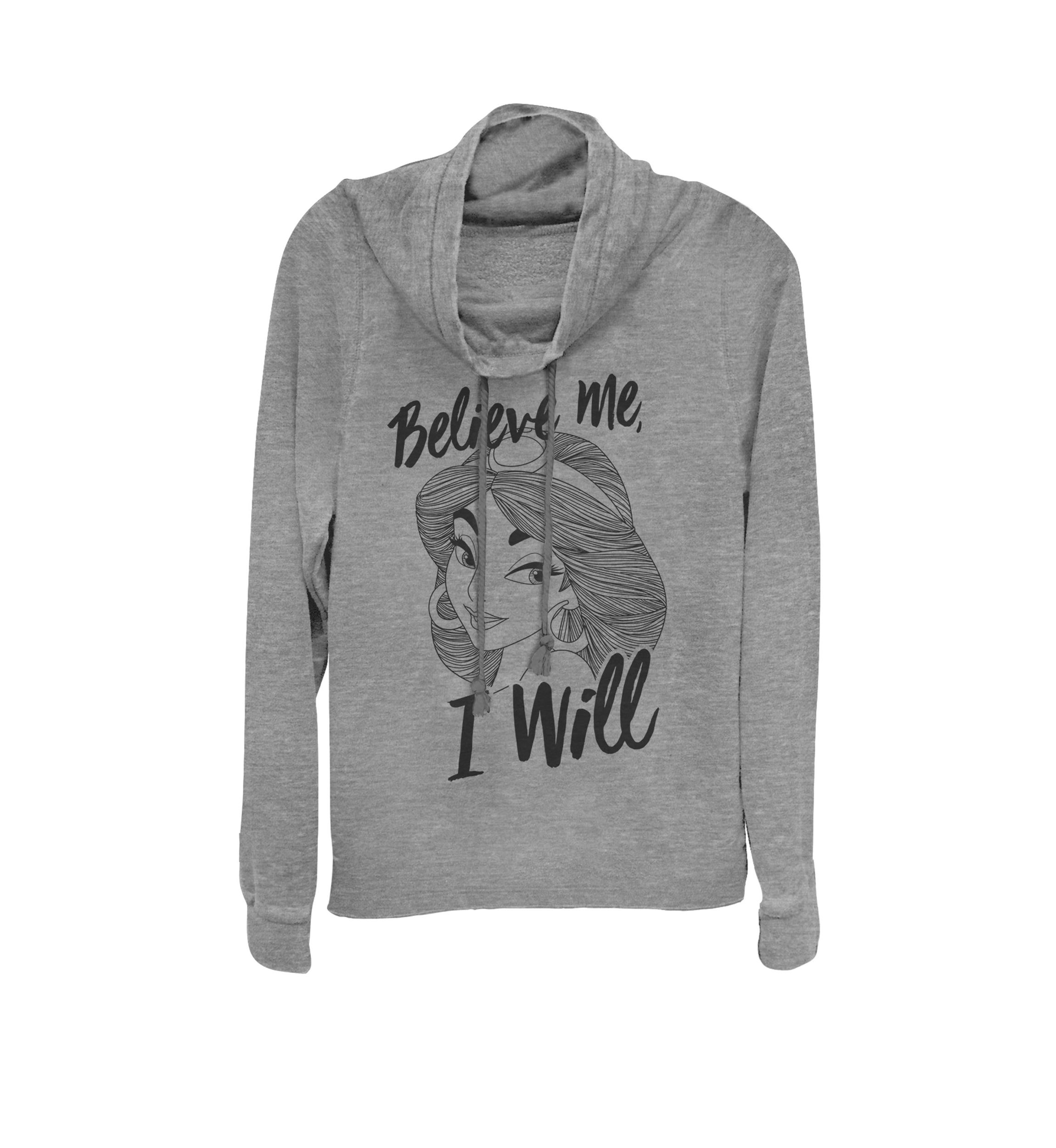 Aladdin Jasmine Believe Me, I Will Cowl Neck Graphic Pullover
