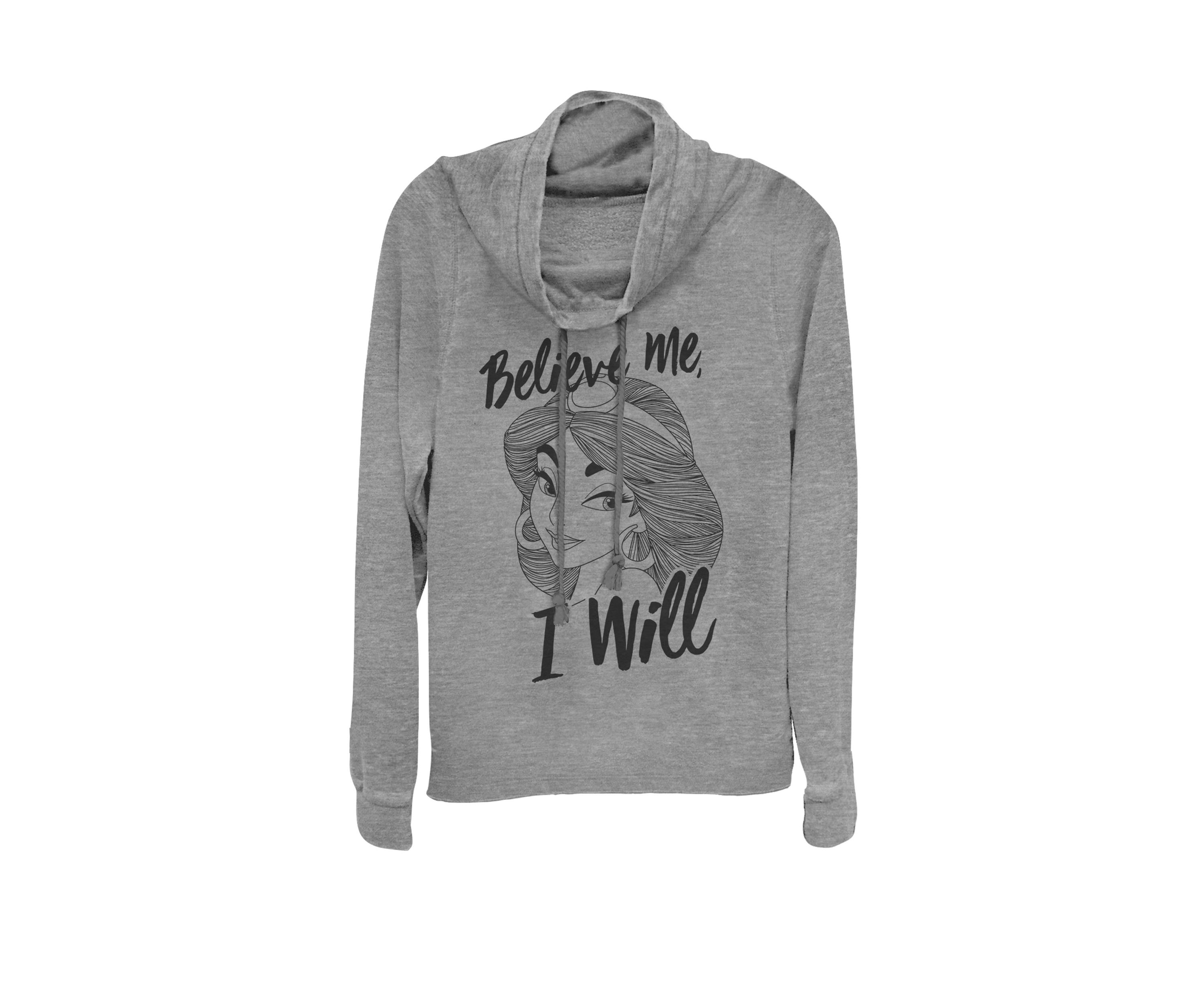 Aladdin Jasmine Believe Me, I Will Cowl Neck Graphic Pullover
