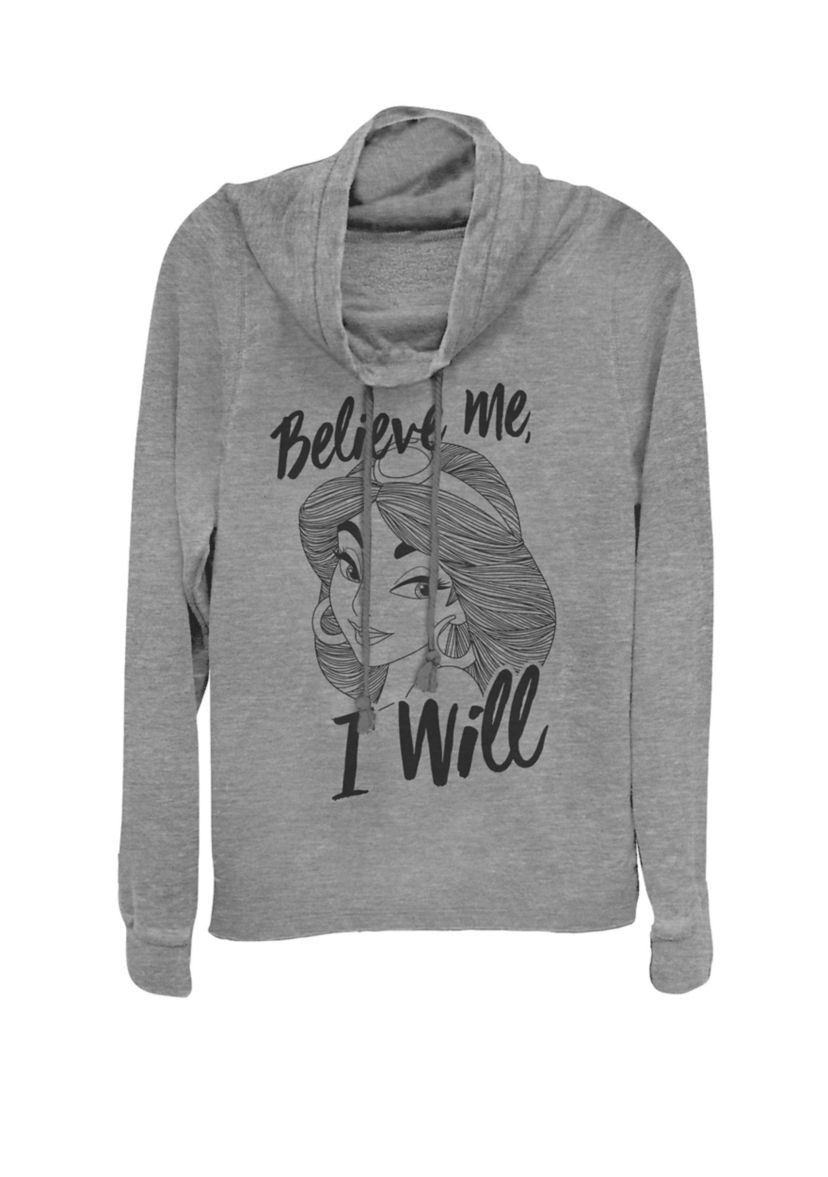 Aladdin Jasmine Believe Me, I Will Cowl Neck Graphic Pullover