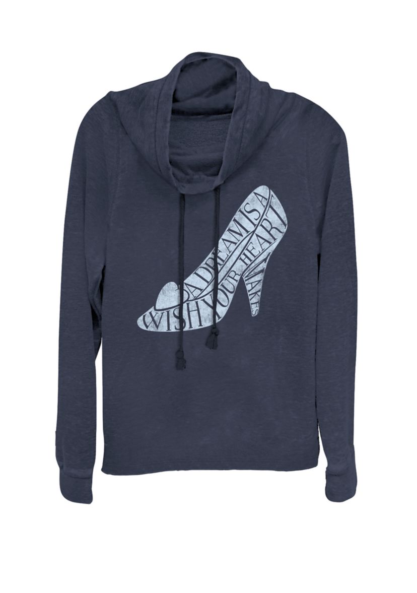 Cinderella Glass Slipper A Dream Is A Wish Your Heart Makes Quote Cowl Neck Graphic Pullover