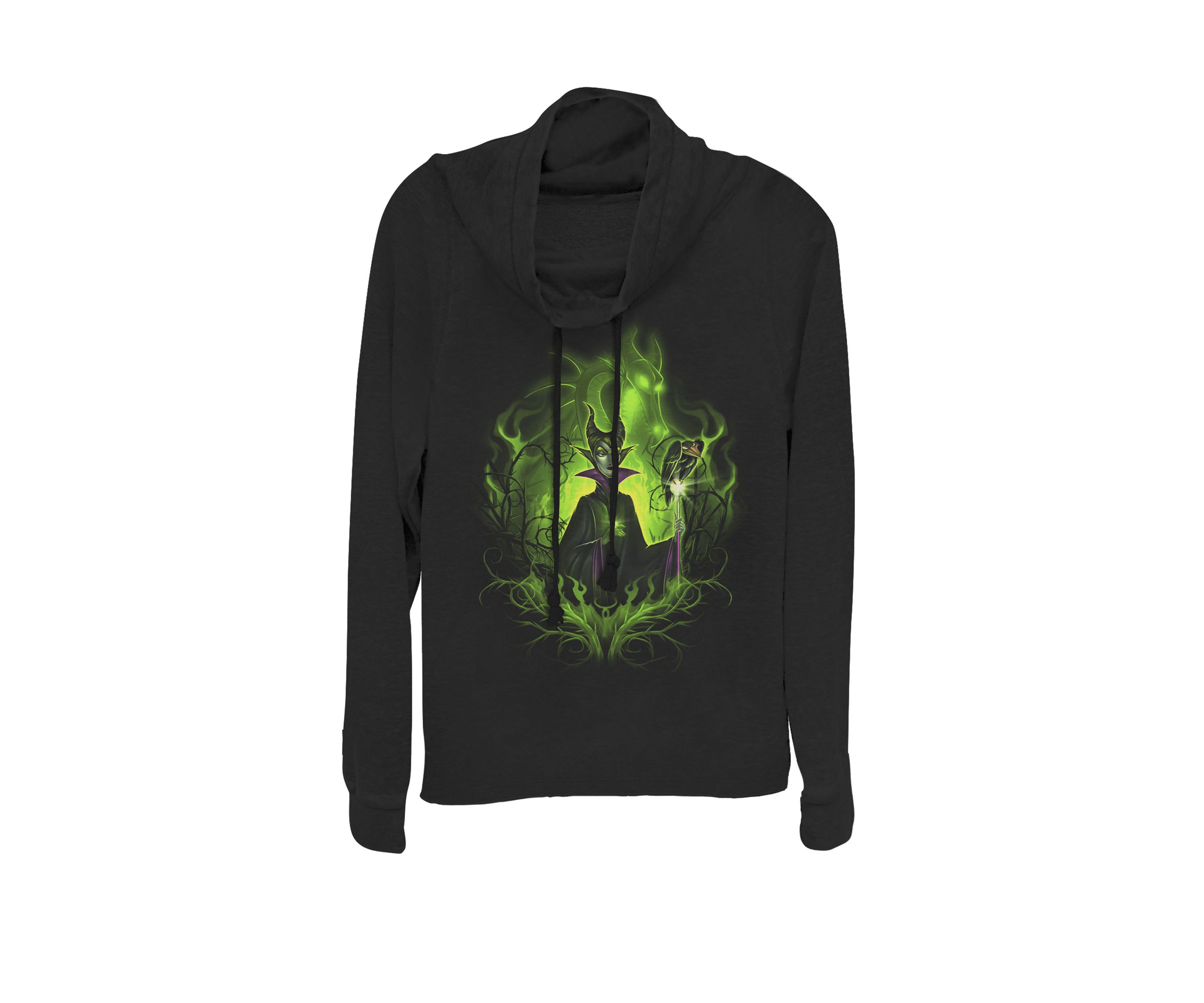 Sleeping Beauty Dark Detailed Maleficent Cowl Neck Graphic Pullover