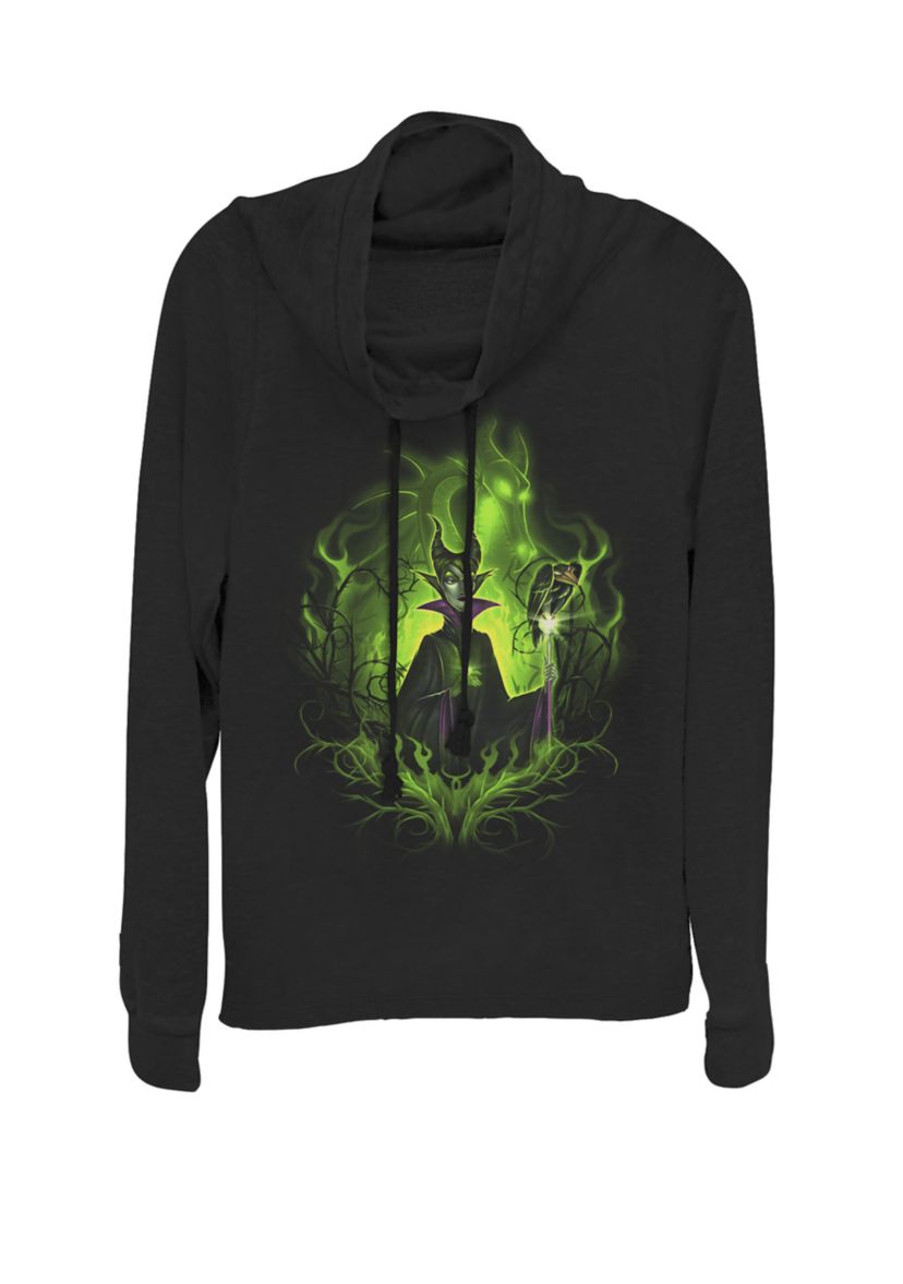 Sleeping Beauty Dark Detailed Maleficent Cowl Neck Graphic Pullover