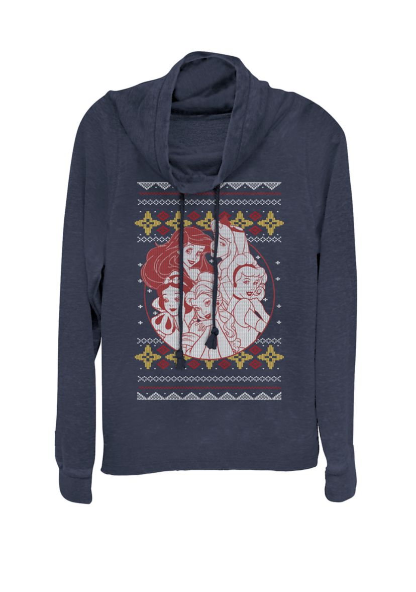 Princess Circle Group Shot Ugly Christmas Cowl Neck Graphic Pullover
