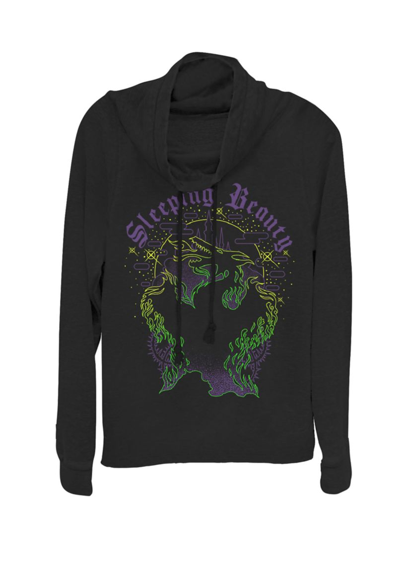 Sleeping Beauty Maleficent Neon Dragon Cowl Neck Graphic Pullover