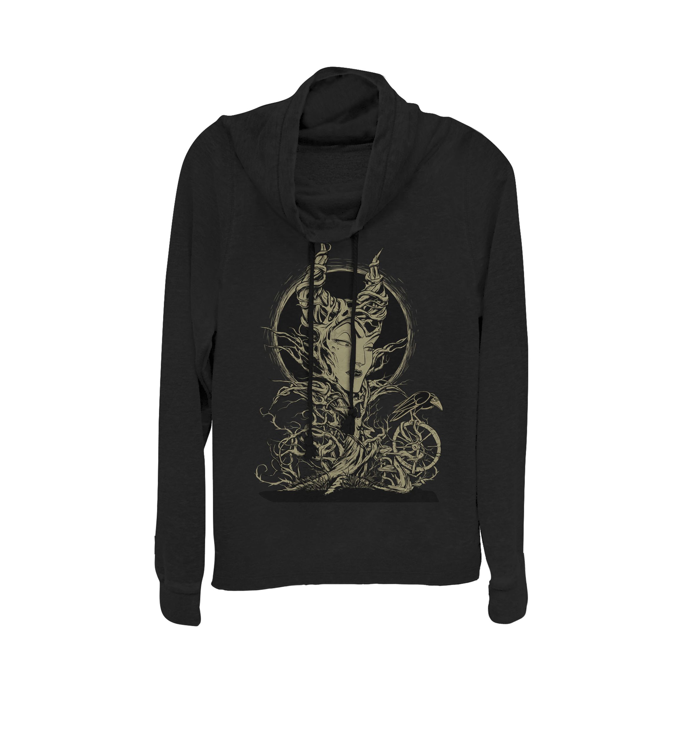 Sleeping Beauty Maleficent Crow Branches Cowl Neck Graphic Pullover