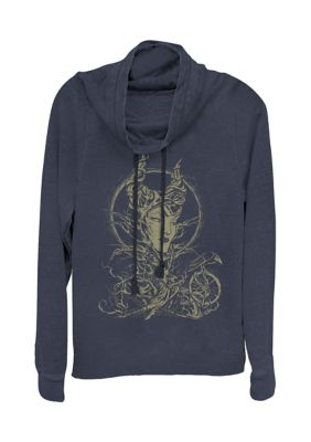 Disney Women's Sleeping Beauty Maleficent Crow Branches Cowl Neck Graphic Pullover, Navy Blue, Small
