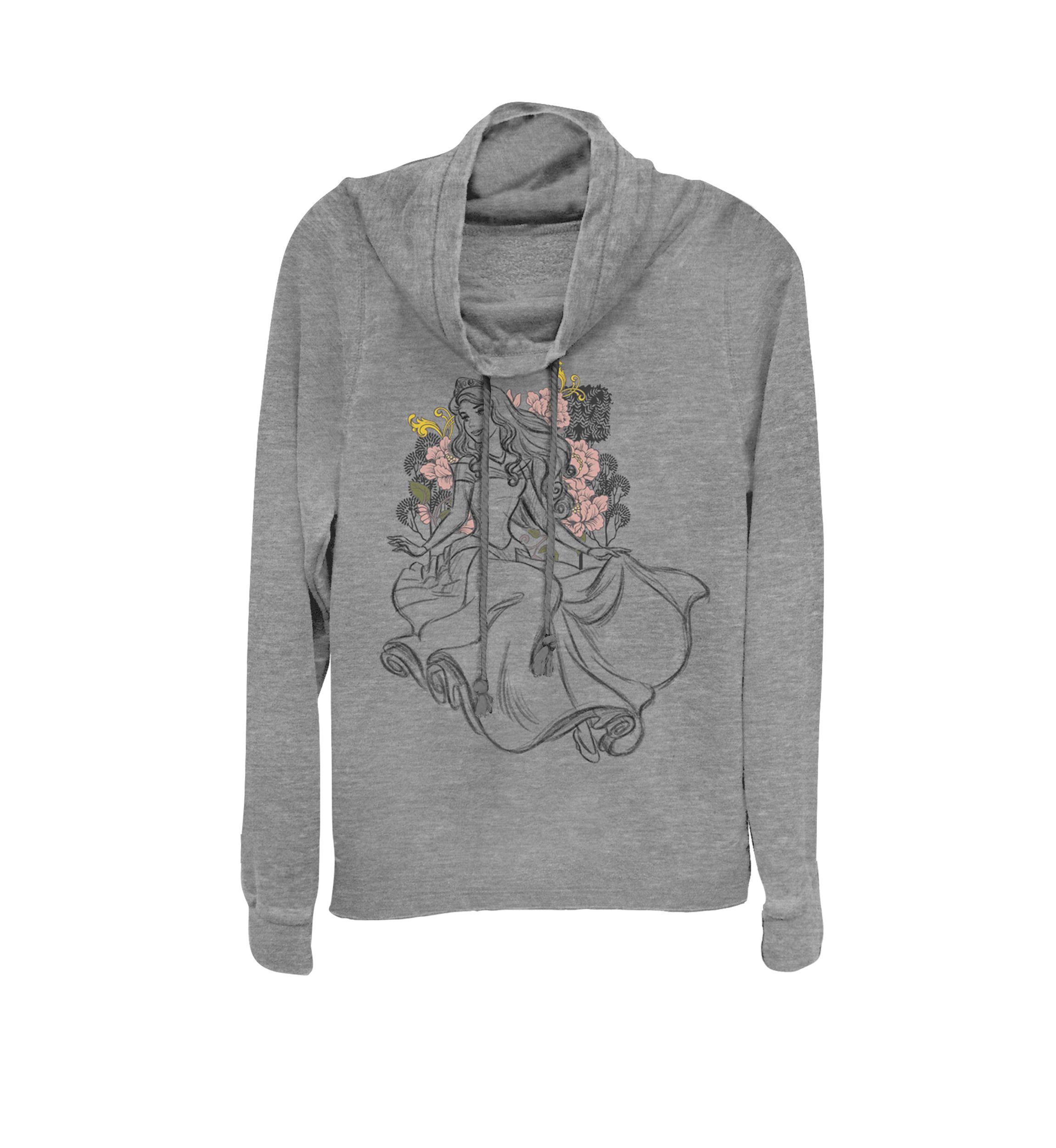Sleeping Beauty Aurora Floral Sketch Cowl Neck Graphic Pullover