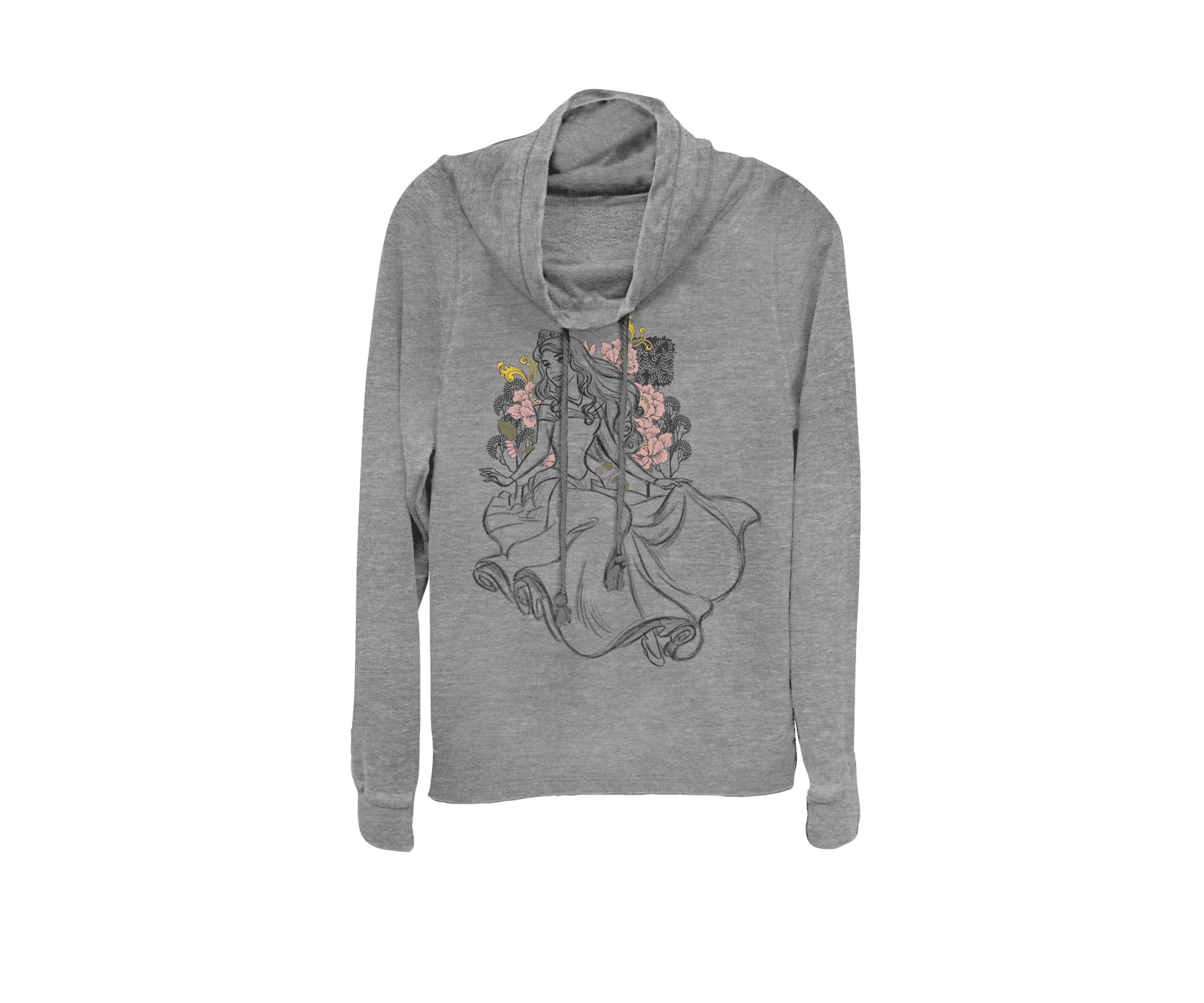 Sleeping Beauty Aurora Floral Sketch Cowl Neck Graphic Pullover