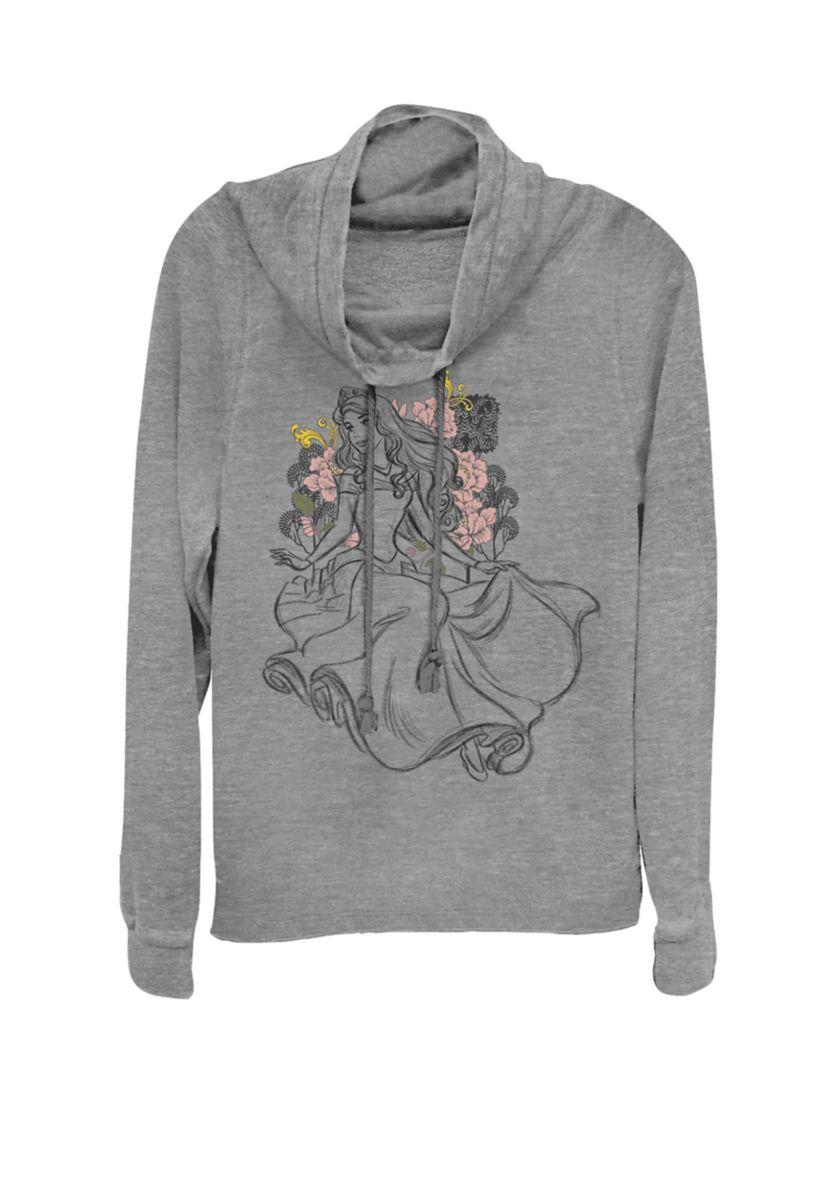 Sleeping Beauty Aurora Floral Sketch Cowl Neck Graphic Pullover