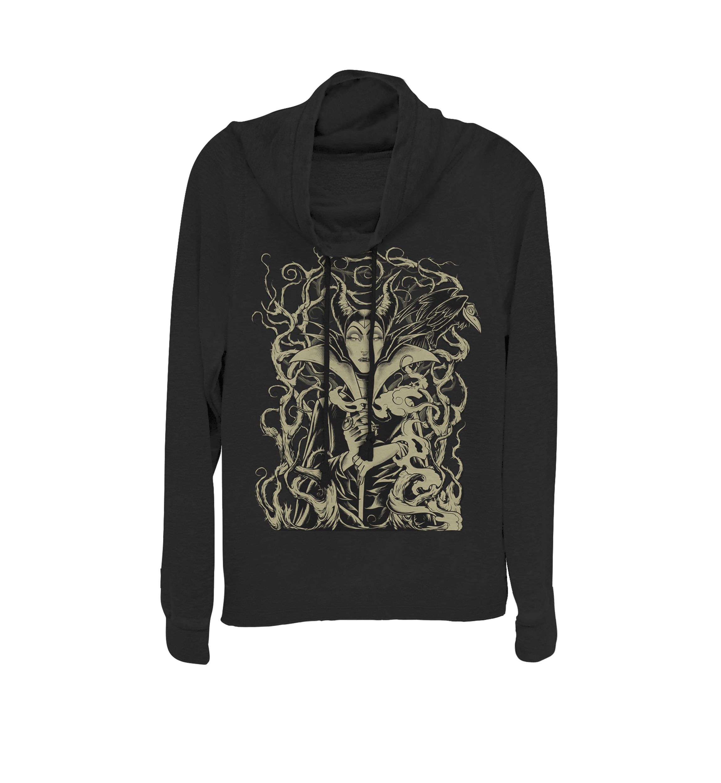 Juniors Sleeping Beauty Maleficent Branch Throne Cowl Neck Pullover