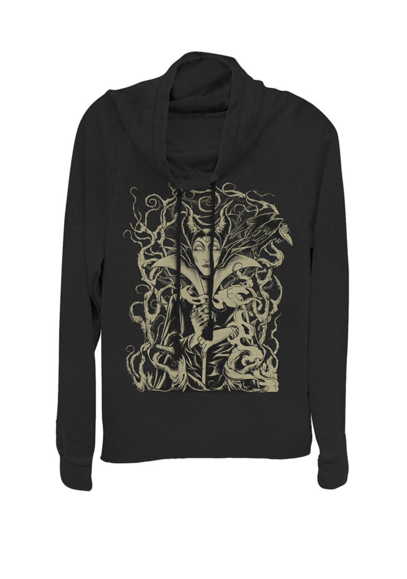 Juniors Sleeping Beauty Maleficent Branch Throne Cowl Neck Pullover