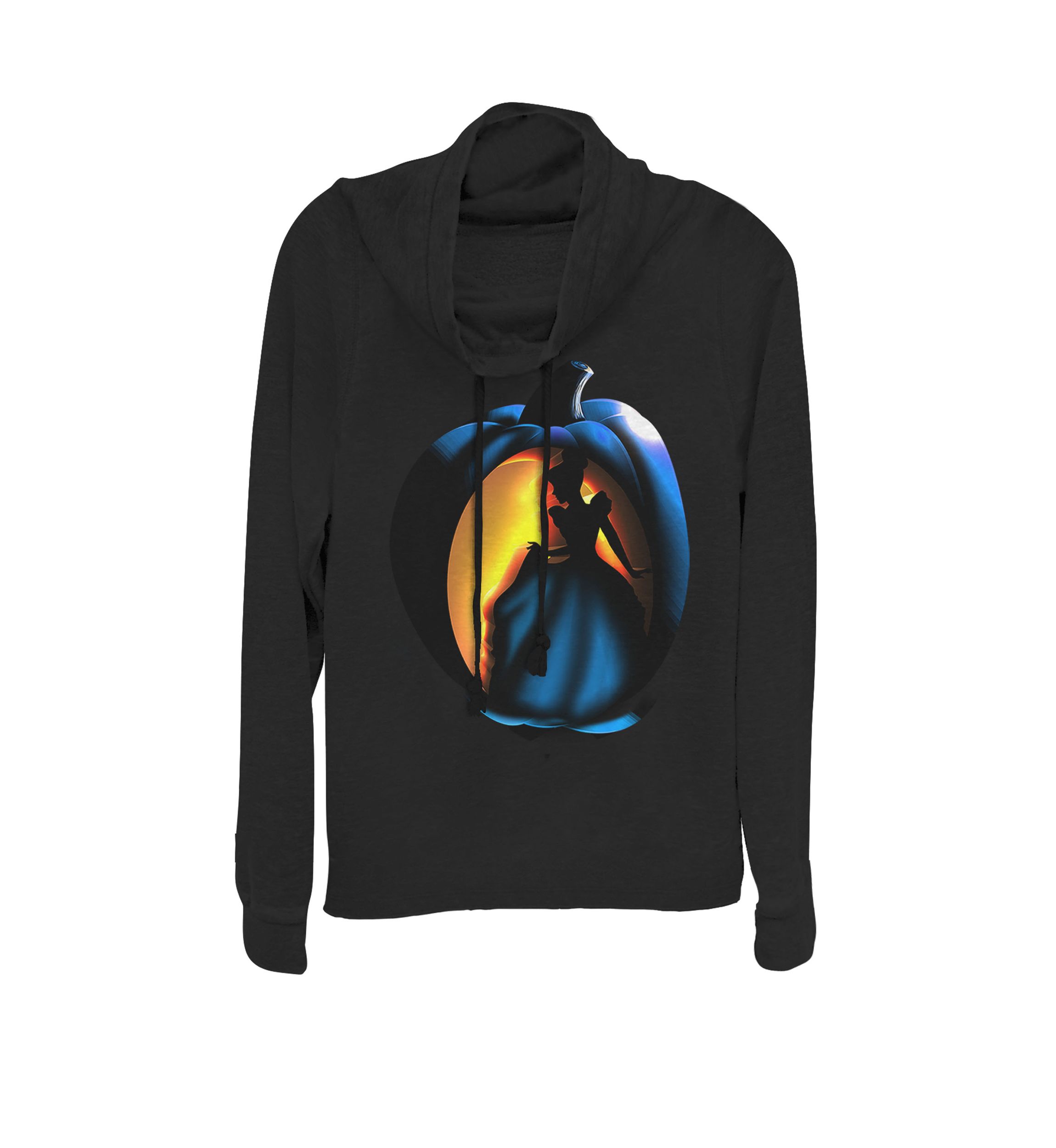 Juniors Cinderella Pumpkin Carving Cowl Neck Pullover