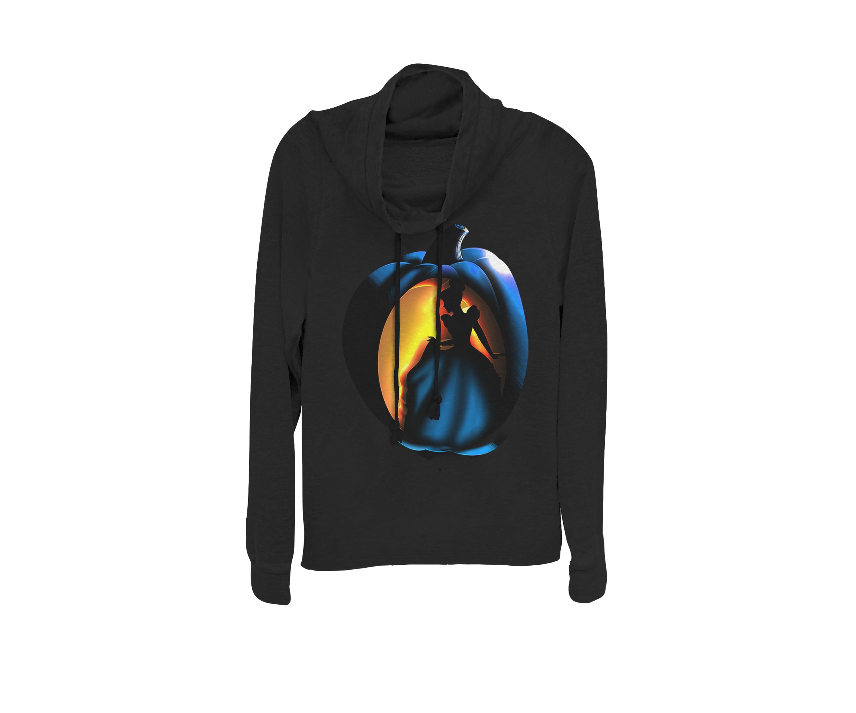 Juniors Cinderella Pumpkin Carving Cowl Neck Pullover