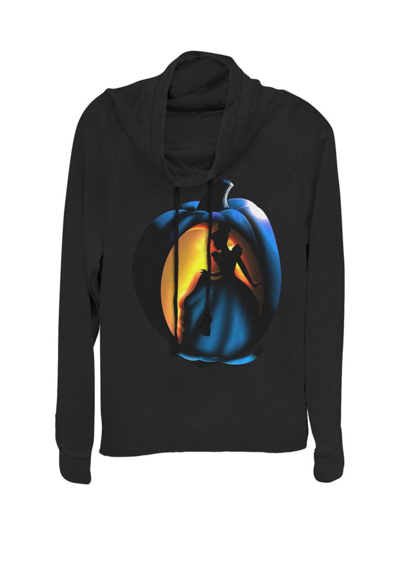 Juniors Cinderella Pumpkin Carving Cowl Neck Pullover