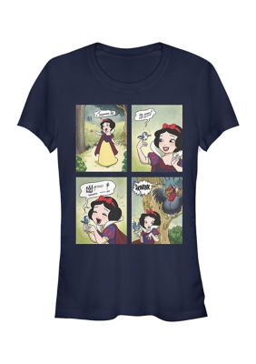 Disney Women's Juniors' Signing Snow T-Shirt, Navy Blue, Small