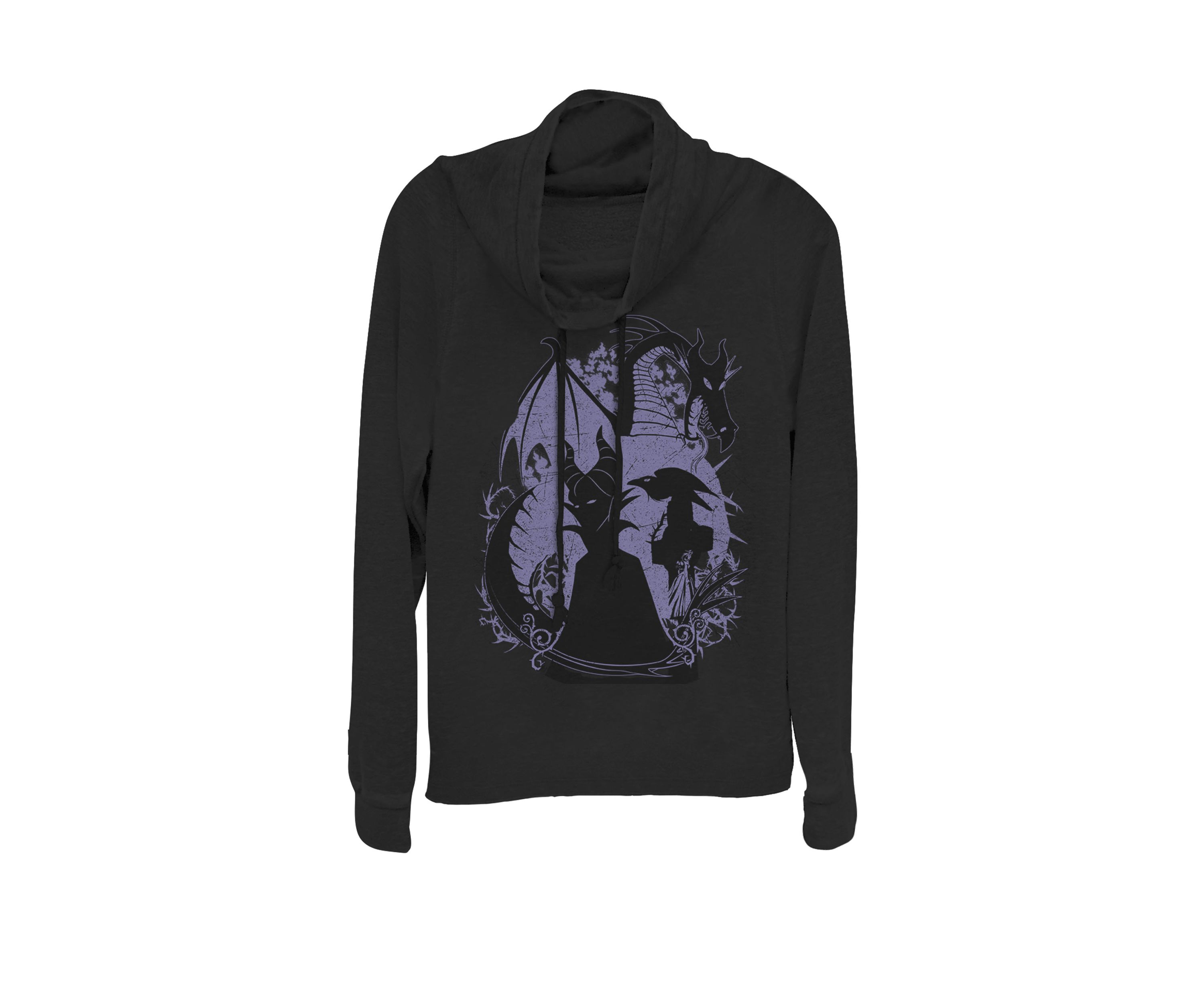 Sleeping Beauty Maleficent Dragon Silhouette Cowl Neck Graphic Pullover