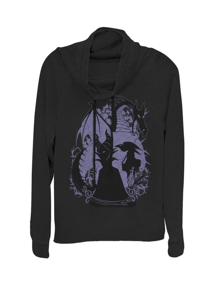 Sleeping Beauty Maleficent Dragon Silhouette Cowl Neck Graphic Pullover