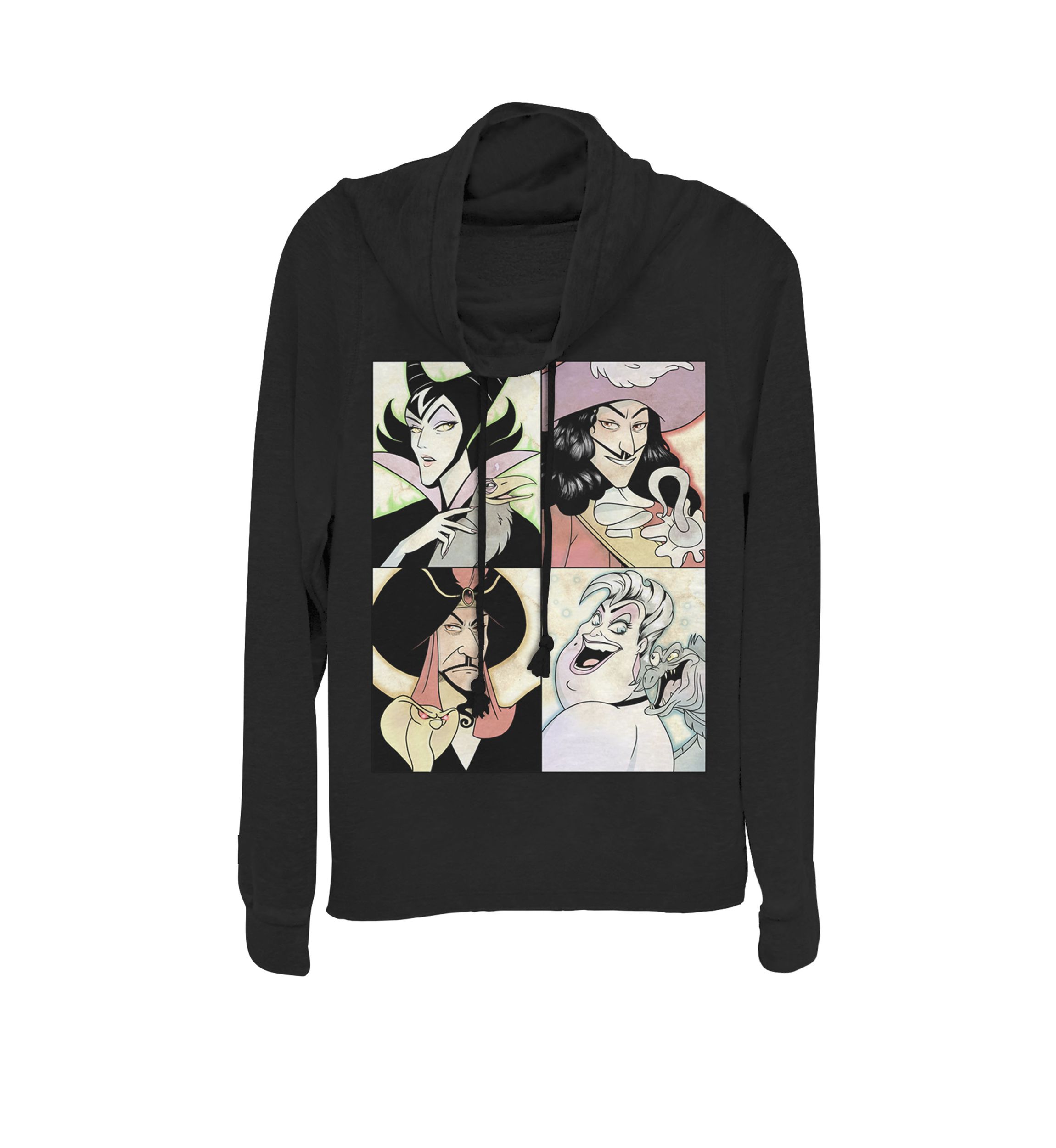 Villains Anime Watercolor Panels Cowl Neck Graphic Pullover
