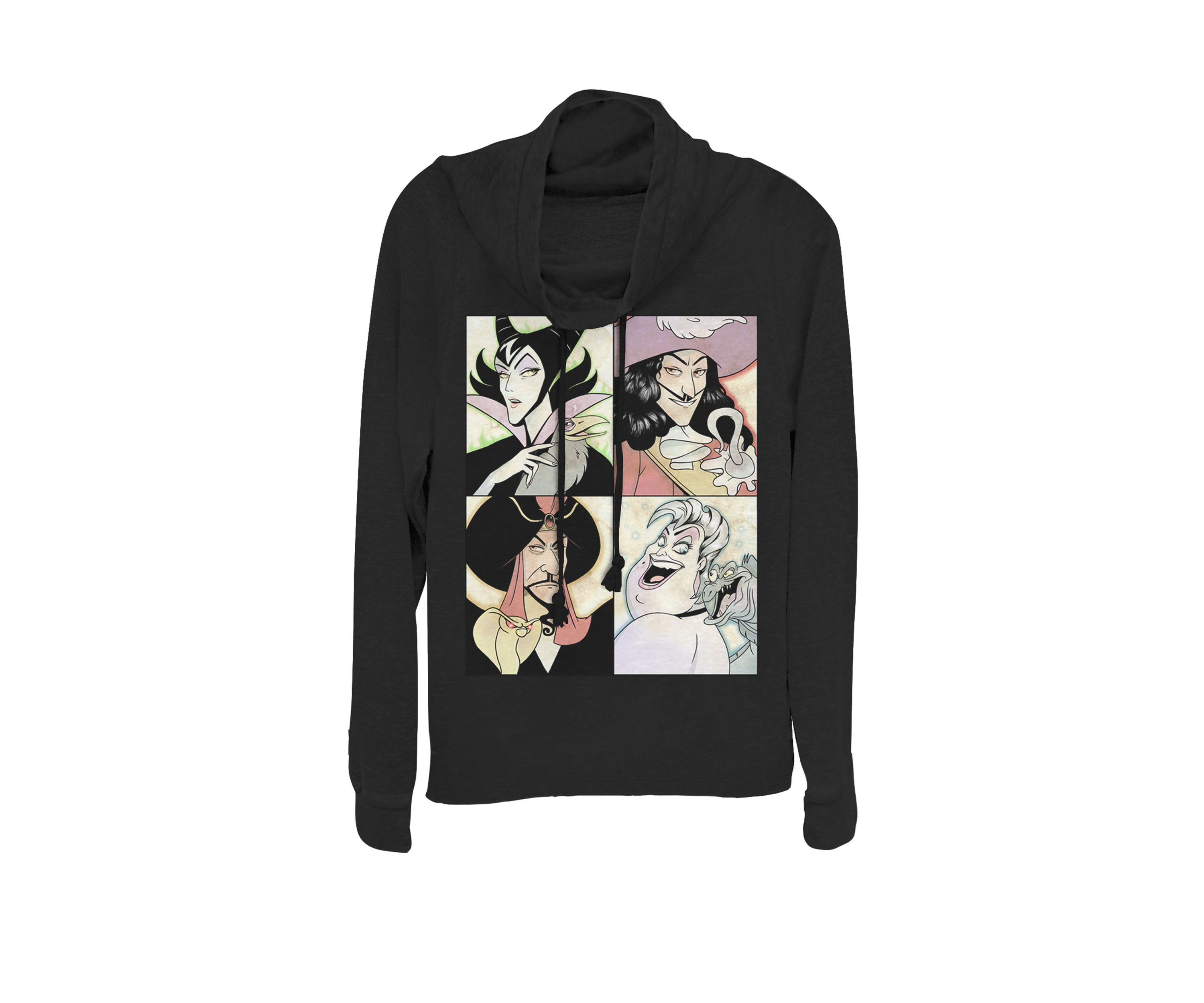 Villains Anime Watercolor Panels Cowl Neck Graphic Pullover