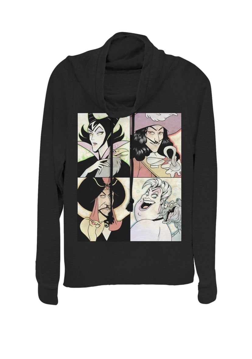 Villains Anime Watercolor Panels Cowl Neck Graphic Pullover