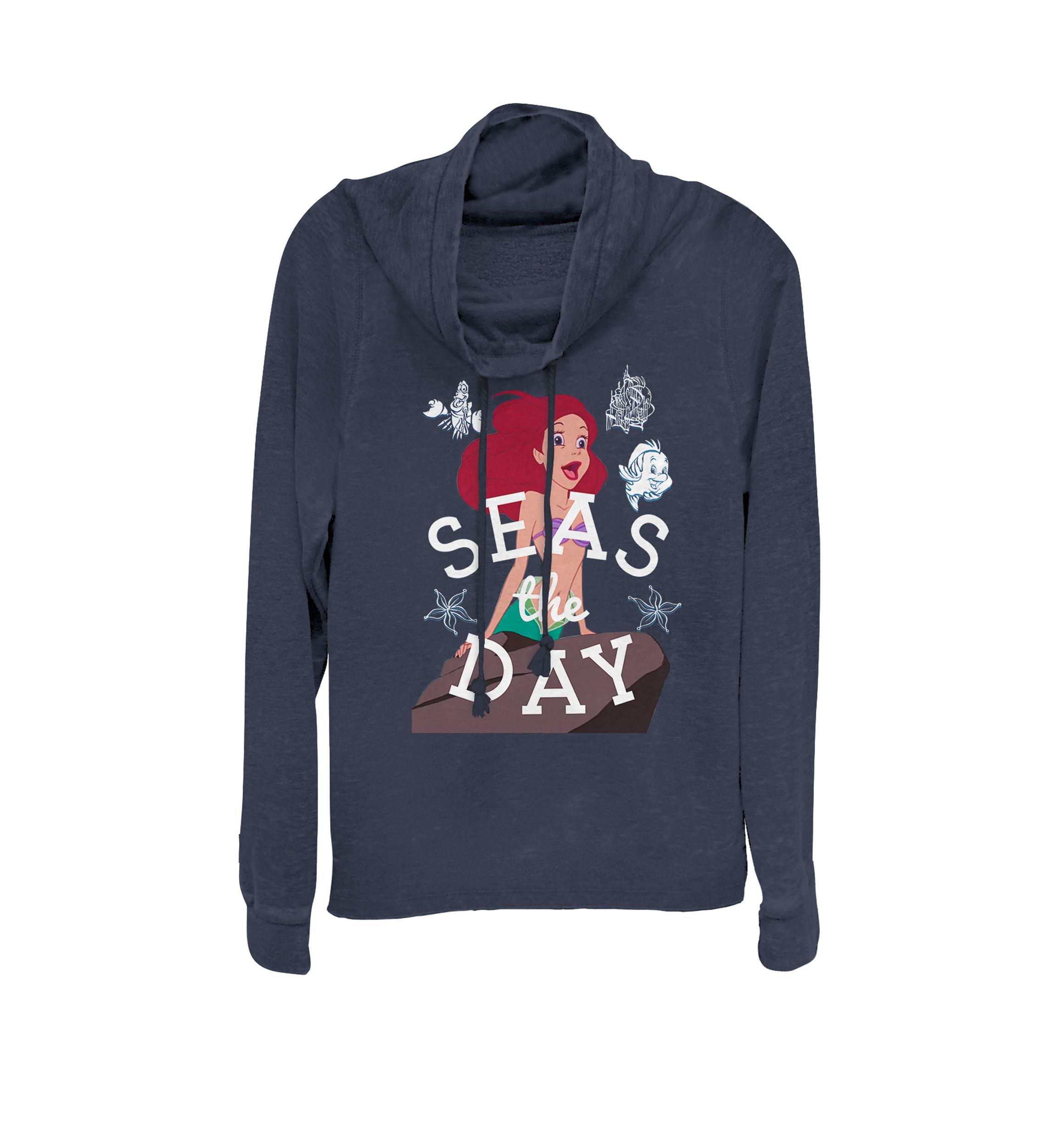 The Little Mermaid Ariel Seas The Day Cowl Neck Graphic Pullover