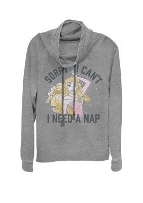 Disney Women's Sleeping Beauty Aurora I Need A Nap Cowl Neck Graphic Pullover, Gray, XL