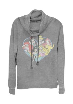 Disney Women's Junior's Vintage Princess Heart Pullover Top, Gray, Large