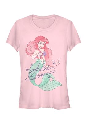 Disney Women's Juniors' Signed Ariel Graphic T-Shirt, Pink, XL