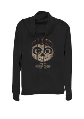 Disney Pixar Women's Coco Miguel Painted Sugar Skull Face Cowl Neck Graphic Pullover, Black, Large