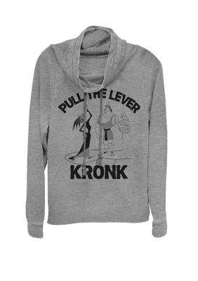 Disney Emperors New Groove Yzma Pull The Lever Kronk Cowl Neck Graphic Pullover, Gray, XSmall -  0194231999698