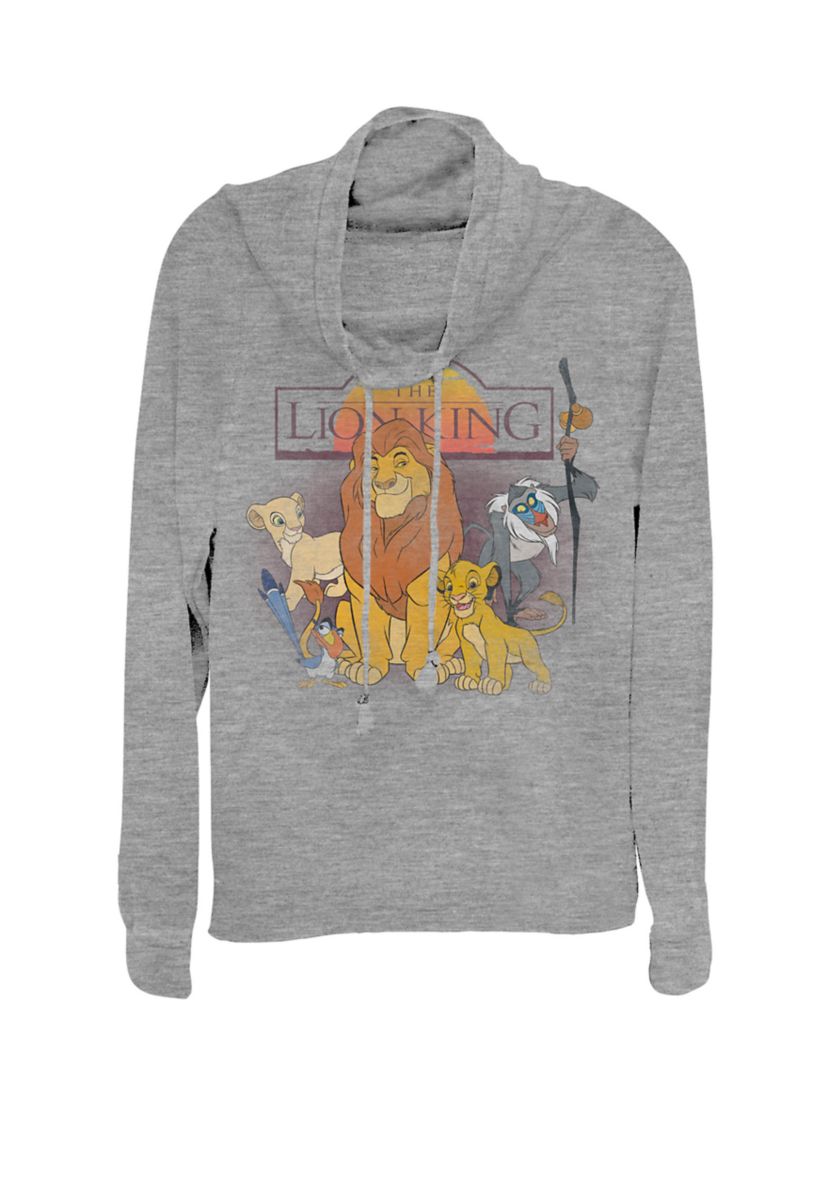 Lion King Mufasa Sunrise Group Cowl Neck Graphic Pullover