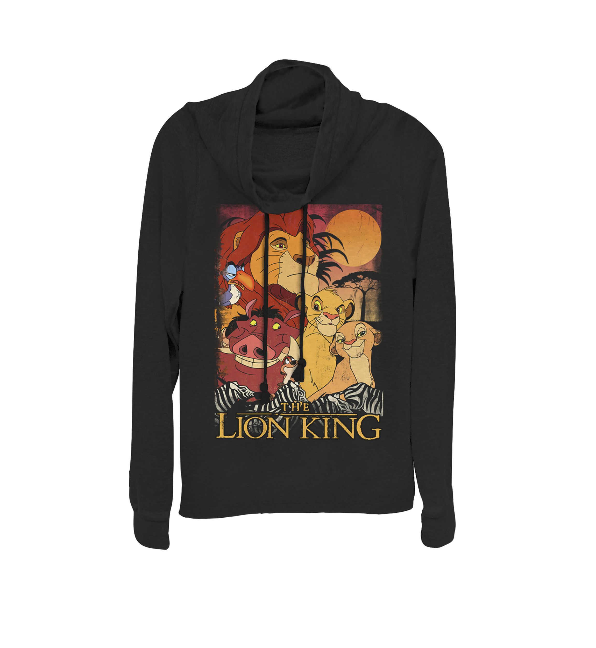 Lion King Happy Group Shot Sunset Vintage Poster Cowl Neck Pullover