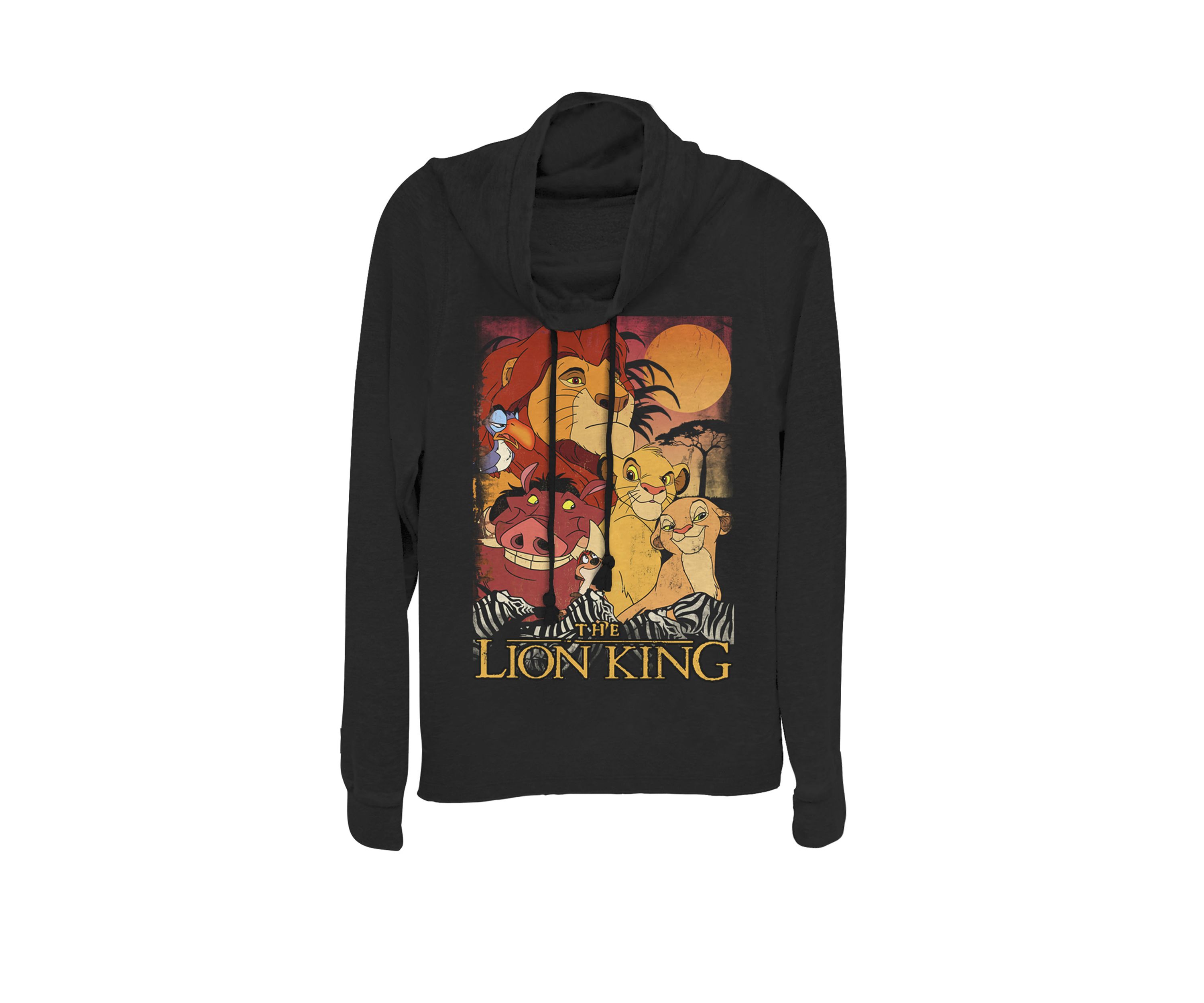 Lion King Happy Group Shot Sunset Vintage Poster Cowl Neck Pullover