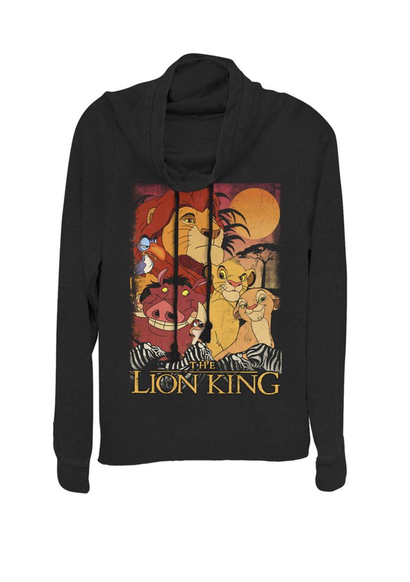 Lion King Happy Group Shot Sunset Vintage Poster Cowl Neck Pullover