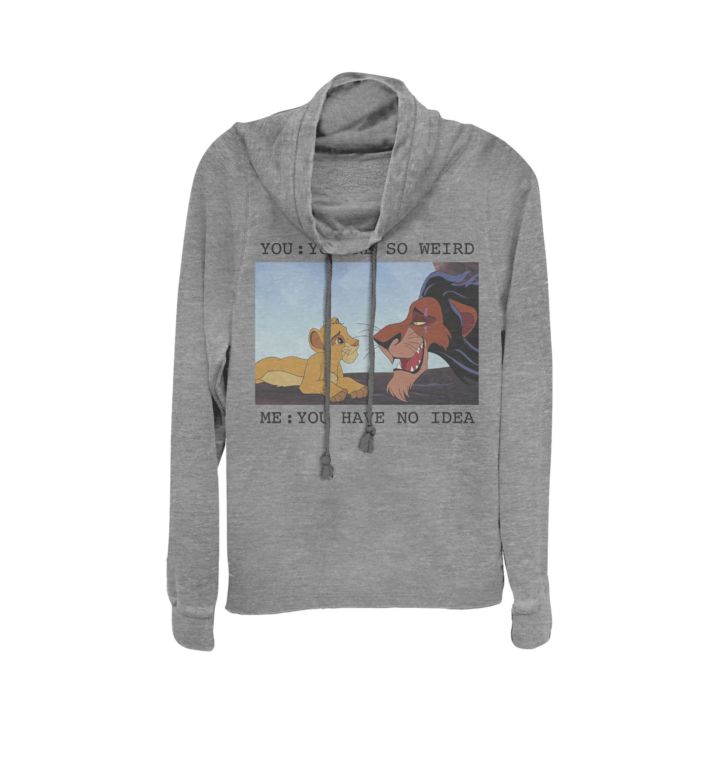 Lion King Simba Scar Weird Meme Cowl Neck Graphic Pullover