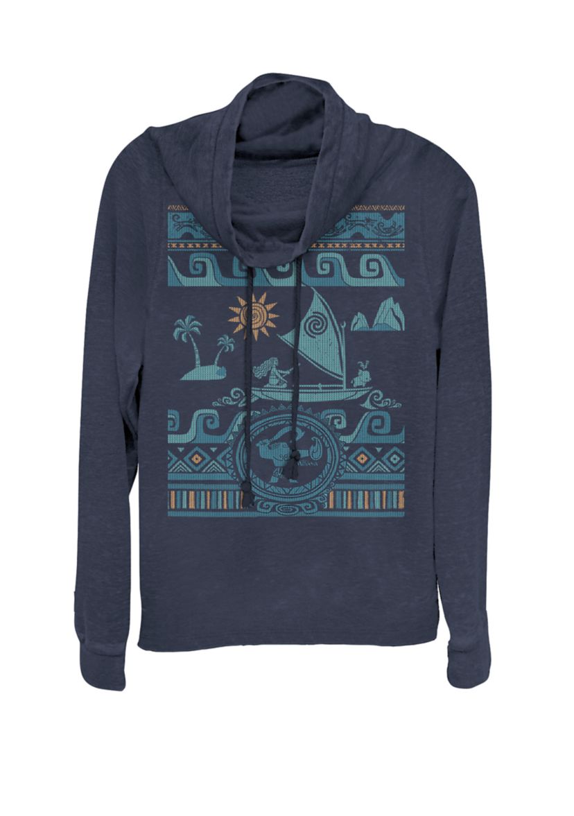 Moana Boat Waves Ugly Christmas Sweater Cowl Neck Pullover