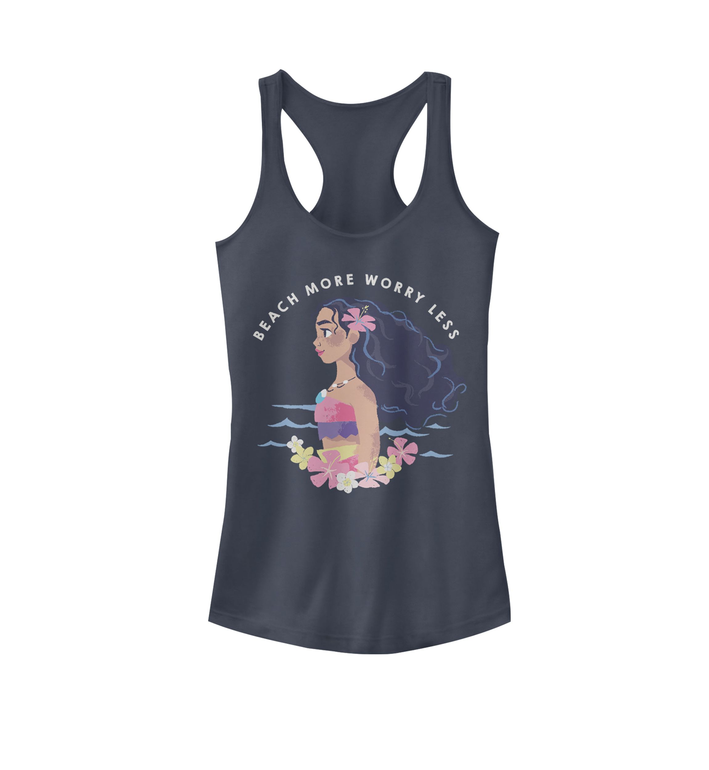 Moana Beach More Worry Less Text Graphic Racerback Tank