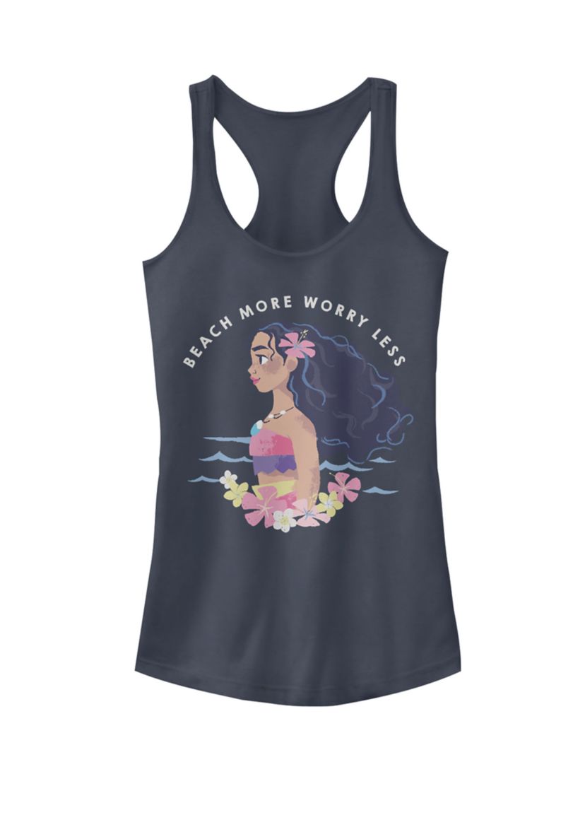 Moana Beach More Worry Less Text Graphic Racerback Tank